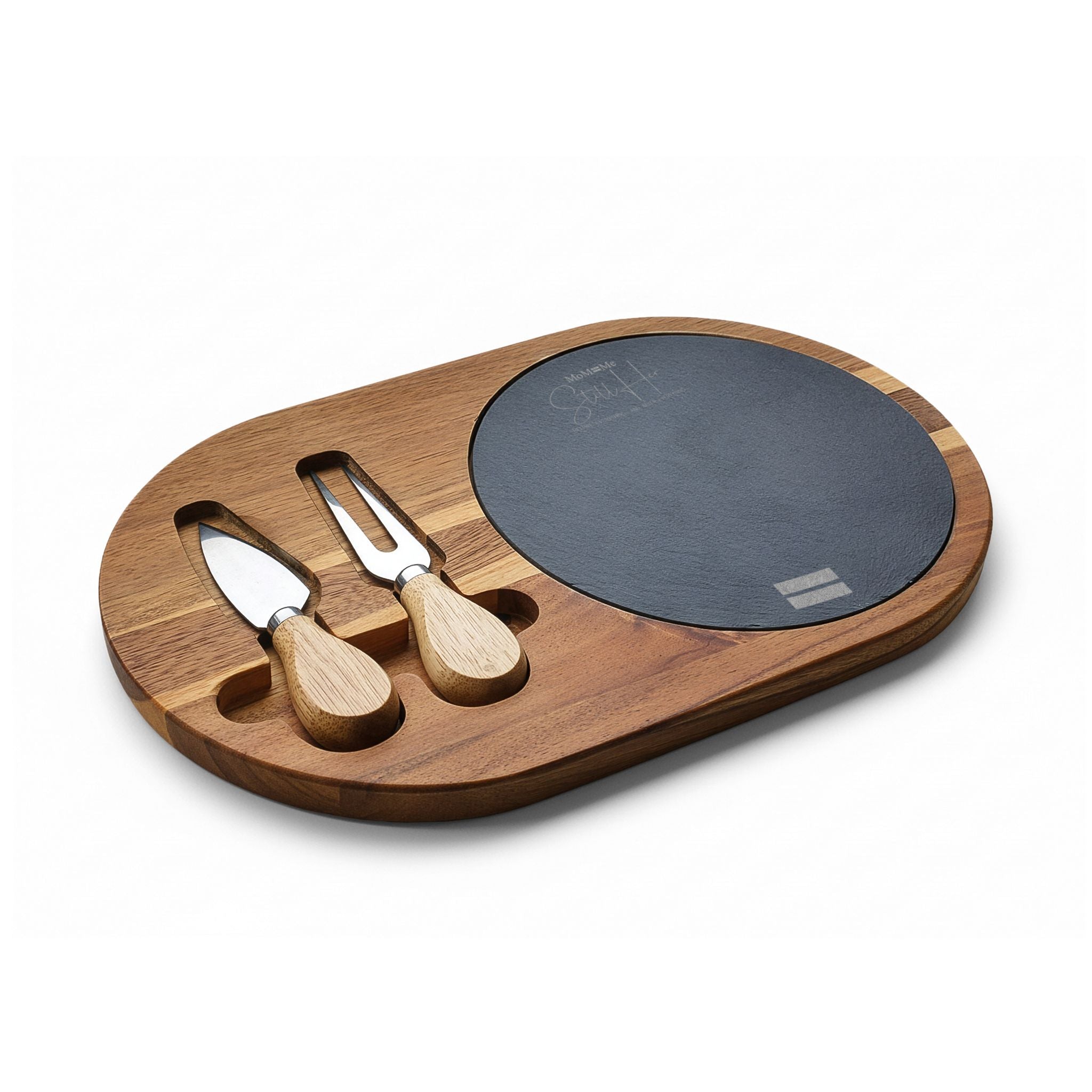 Premium MoM=Me “Still Her” Charcuterie Board — Engraved Acacia & Slate