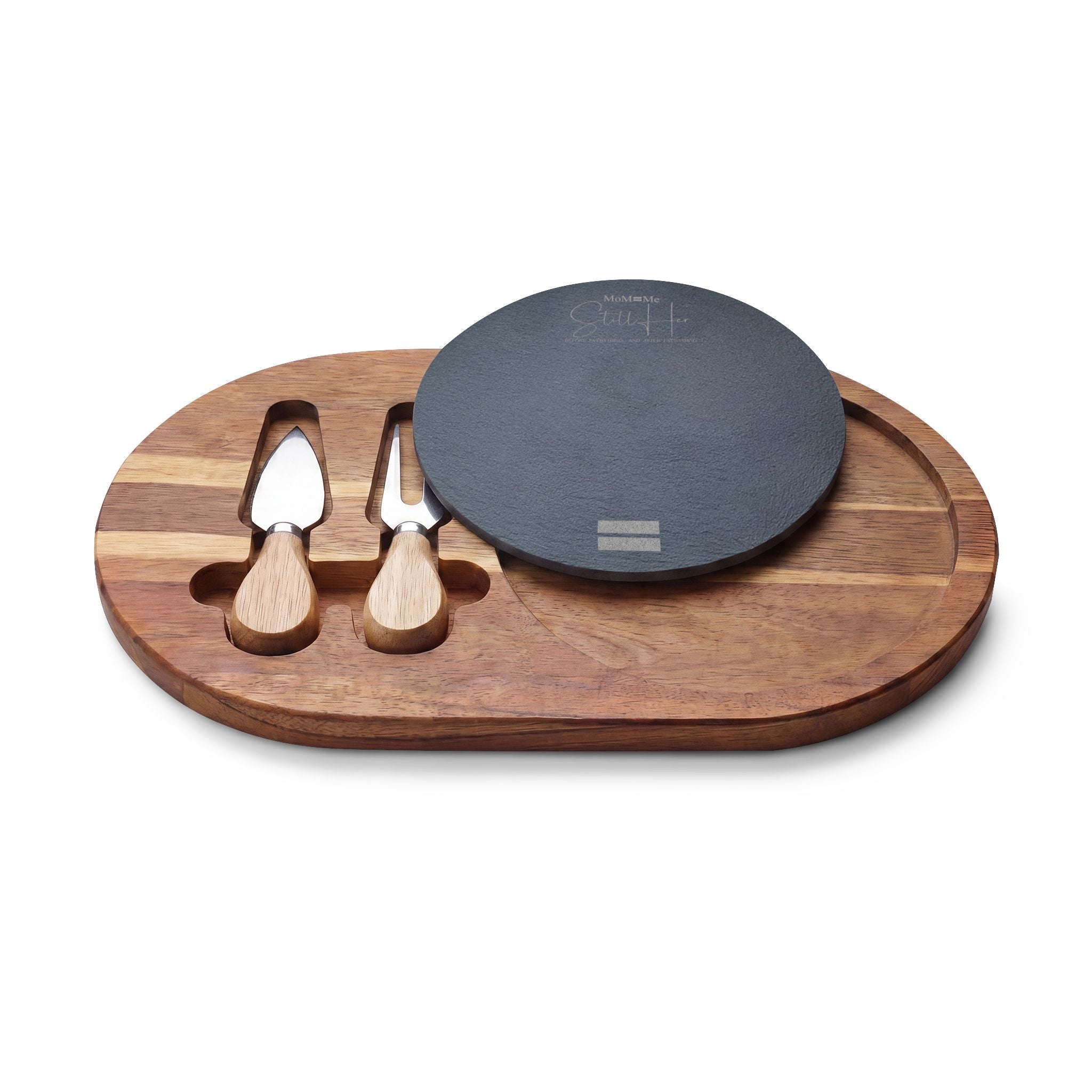 Premium MoM=Me “Still Her” Charcuterie Board — Engraved Acacia & Slate