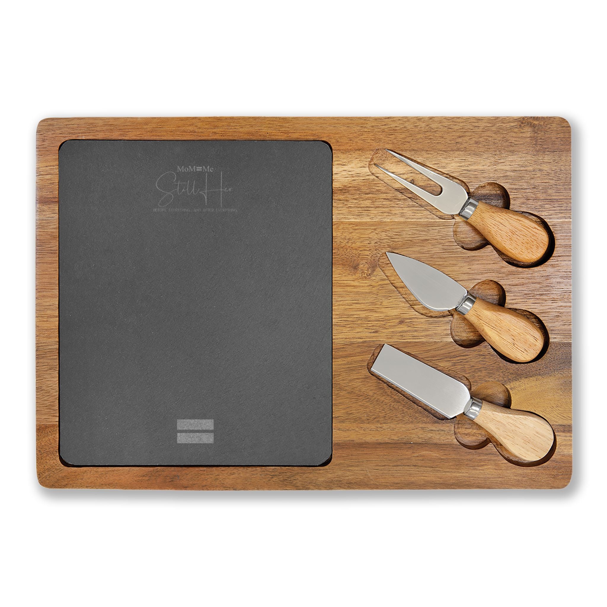 Premium MoM=Me “Still Her” Charcuterie Board — Engraved Acacia & Slate