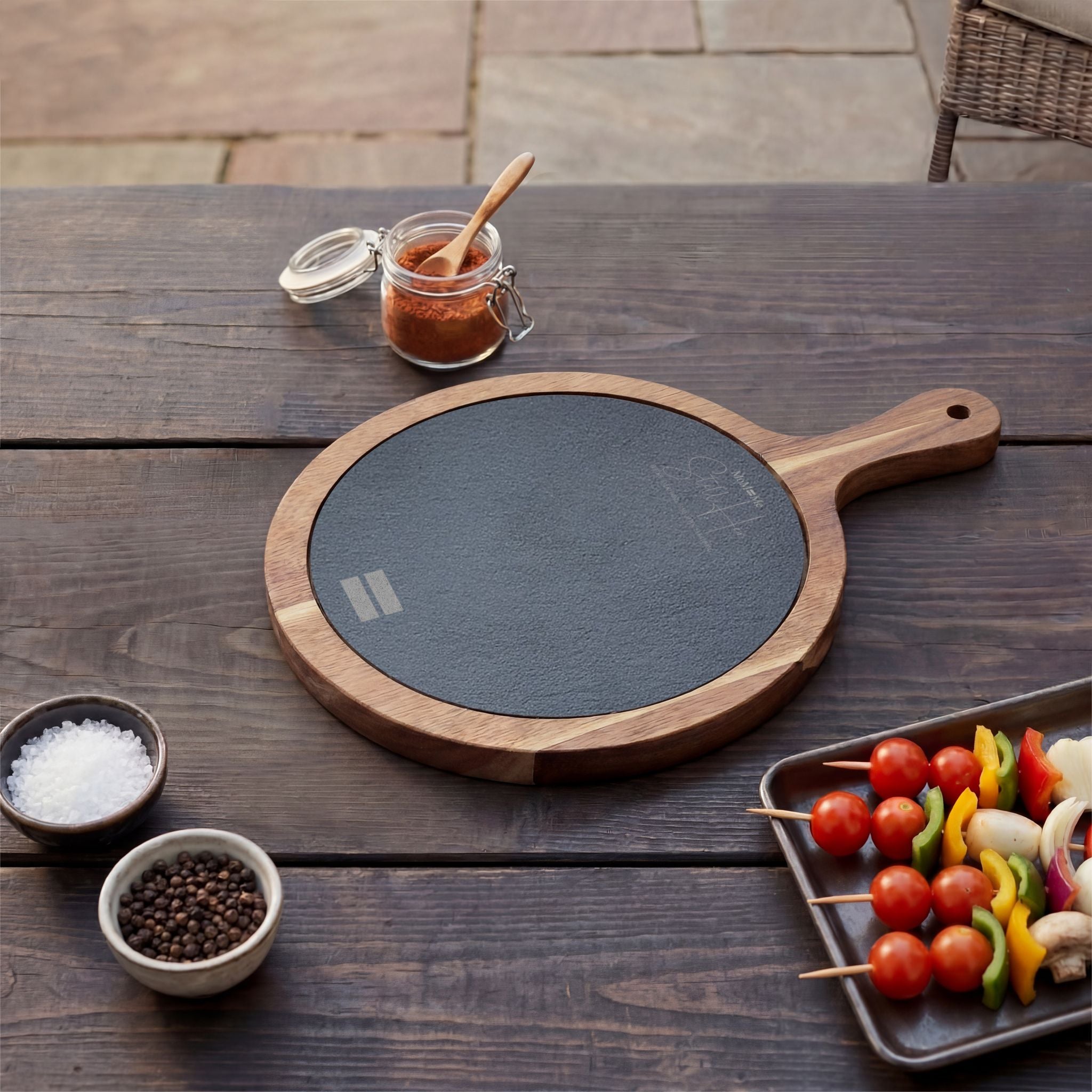 Premium MoM=Me “Still Her” Charcuterie Board — Engraved Acacia & Slate