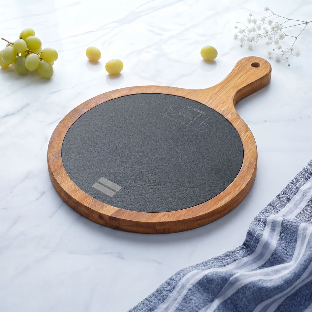 Premium MoM=Me “Still Her” Charcuterie Board — Engraved Acacia & Slate