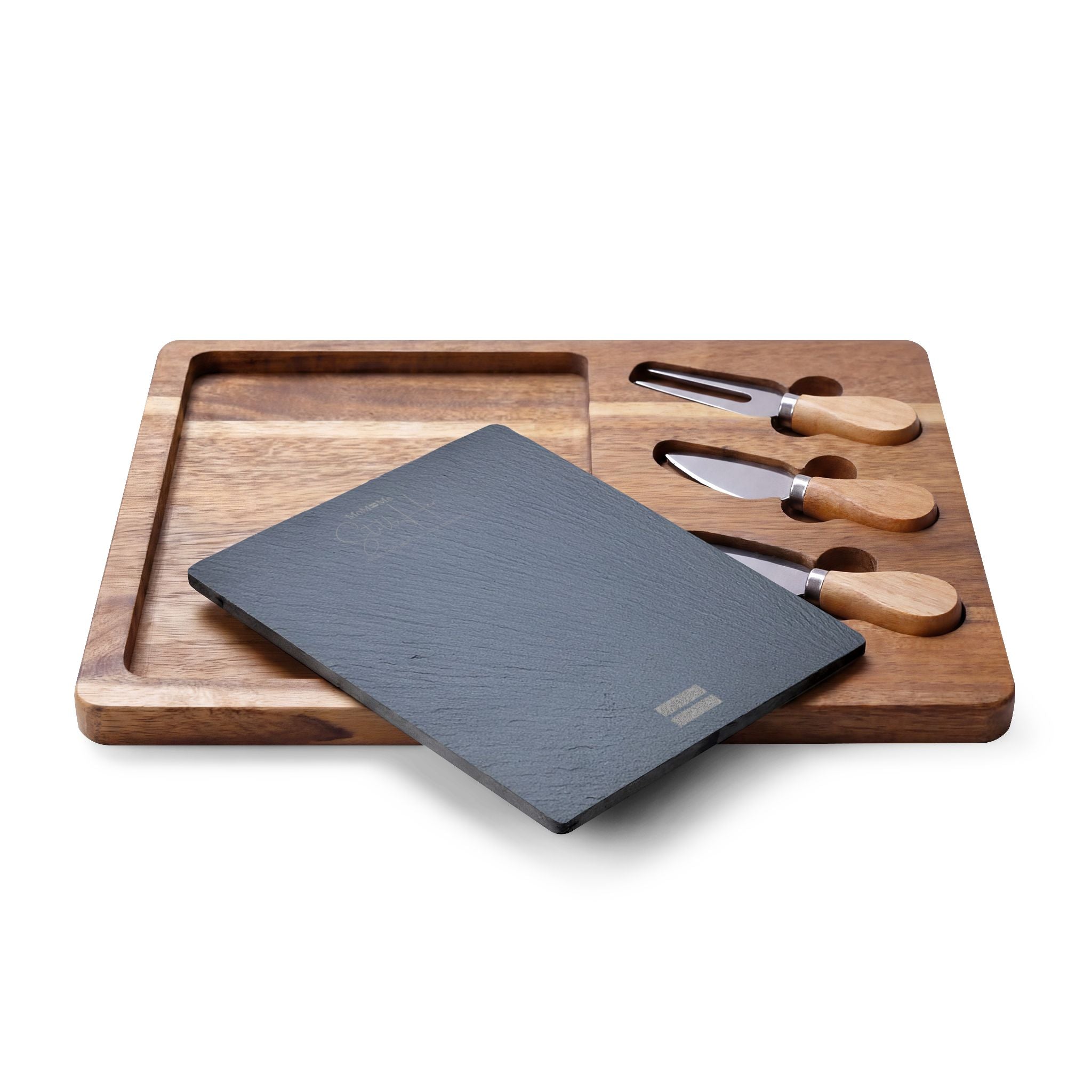 Premium MoM=Me “Still Her” Charcuterie Board — Engraved Acacia & Slate